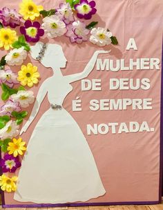 a pink banner with flowers and a woman's silhouette