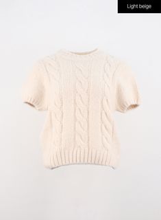 cozy-cable-short-sleeve-knit-oo319 / Light beige Cream Pointelle Knit Short Sleeve Top, Cream Short Sleeve Knit Top With Pointelle Detail, Cream Short Sleeve Casual Sweater, Casual Cream Short Sleeve Sweater, Cream Pointelle Knit Crew Neck Top, Cream Chunky Knit Crew Neck Top, Cream Pointelle Knit Top With Crew Neck, Cream Textured Knit Crew Neck Top, Cream Short Sleeve Sweater With Pointelle Knit