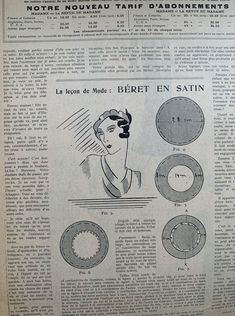 HATS AND BONNETS PATTERNS 
LA REVUE DE MADAME  ( VINTAGE FASHION AND NEEDLEWORK MAGAZINE  - 20 MAY 1932 ) Needlework Patterns, French Fashion, Sewing Hacks, Beading Patterns, Fashion Magazine, French Vintage, Embroidery Patterns, Needlework, Sewing Patterns