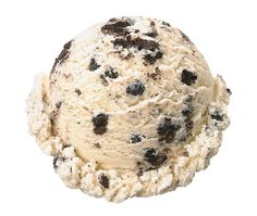 a scoop of ice cream with chocolate chip cookies on top, isolated against a white background