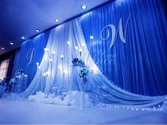 PRICES MAY VARY. Silk fabric Material : Ice silk and gauze Color: #34 Royal Blue and white gauze fabric Size:3m height and 6m length (about 10x20ft),2-fold,can be customized size,price changes with the size. Features:Elegant endurable. Decoration Type：wedding backdrop drape/stage drape decoration/party ground backdrop. Usage：Wedding,Event,Party and Advanced hotel or Pub coffee house and so on.
 Material: Ice silk and gauze 
 Color: #34 royal blue color and white gauze fabric 
 Size: 3m height an Silk Backdrop, Satin Curtains, Stage Background, Marriage Decoration, Wedding Backdrop Design, Celebration Background, Royal Blue Wedding, Winter Wonderland Wedding, Wedding Stage Decorations