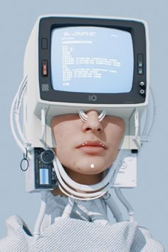 a woman with glasses and a monitor on her head