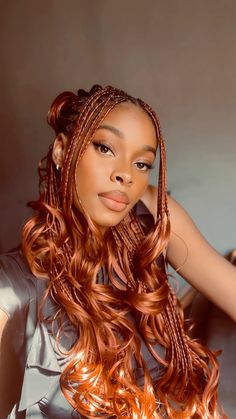 Auburn Cornrows Braids, Cinnamon Braids For Black Women, Ginger French Curls, Ginger French Curl Braids, Ginger Braids Black Women, Wavey Curls, Copper Braids, Vacay Hair, Random Hairstyles