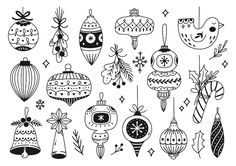 black and white christmas ornaments on a white background