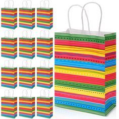 many different colored paper bags with handles