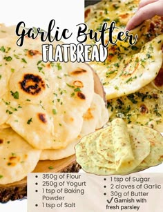 garlic butter flatbread recipe with instructions on how to make it and what to use it