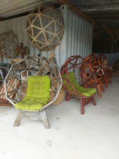 several chairs and stools in a storage area