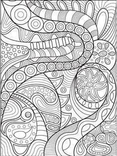 an abstract coloring page with black and white lines