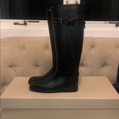 Burberry Knee- High Rainboot. Only Wore Once! In Perfect Condition! Come With Original Box! Cute Burberry Pattern Inside Of Boot No Trades, Only Looking To Sell At The Moment. Burberry Rain Boots, Burberry Pattern, Burberry Black, Burberry Shoes, Rain Boot, Winter Rain, Rubber Rain Boots, Rain Boots, Black Boots