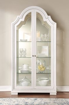 Curio Celestia Off White Curio Cabinet Glass Door Shelves, White Curio Cabinet, Painted Curio Cabinets, White Queen Bed, Curio Cabinets, China Storage, Crockery Unit, King Storage Bed, Big Sofas