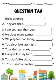 a worksheet with the words question tag