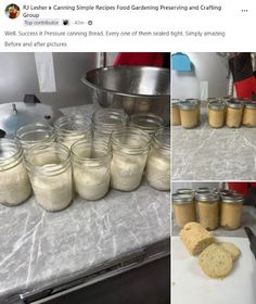 some jars and spoons are sitting on a table with food in them, and one is empty