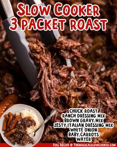 the cover of slow cooker 3 packet roast