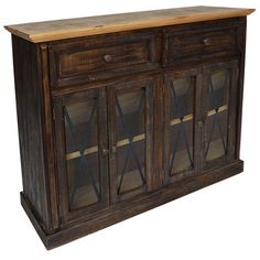 an old wooden cabinet with glass doors on the front and bottom, isolated against a white background