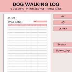 a printable dog walking log is shown