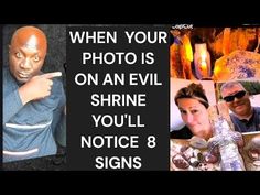 two photos with the words when your photo is on an evil shrine you'll notice 8 signs