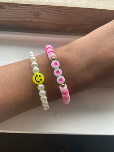 two preppy bracelets️ Trendy Everyday Bracelets, Trendy Round Stretch Bracelet For Everyday, Trendy Everyday Wristband Bangle, Trendy Bangle Wristband For Everyday, Cute Beaded Bracelets For Friendship, Playful Stretch Bracelet For Friendship, Trendy Bangle Wristband, Trendy Stretch Bracelet, Casual Pink Bracelets As Fashion Accessory