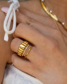 gold rings, gold chunky textured ring, double band ring Ring Double Band, Double Band Ring, Double Band Rings, Stacking Bands, Textured Ring, Gold Band Ring