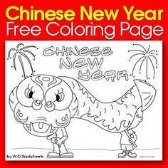 the chinese new year coloring page is shown with an image of a cartoon character and fireworks