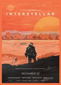 the poster for interstellar shows an astronaut standing on top of a hill