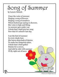 the poem for song of summer with an image of a bunny holding a red flower