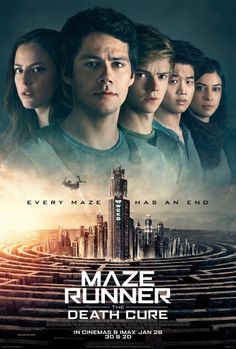 the maze runner movie poster with many people standing in front of an urban cityscape