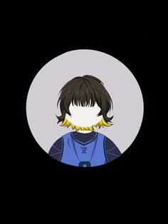 an anime avatar with black hair and blue shirt, in a white circle on a black background