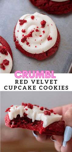 red velvet cupcakes with white frosting and sprinkles