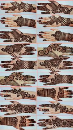 henna designs for hands and feet are shown in multiple rows, all showing different patterns