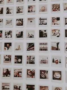 many pictures are arranged on the wall in this photo collage, including coffee cups and saucers