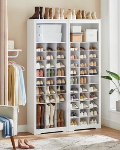 a large white shoe rack filled with lots of shoes