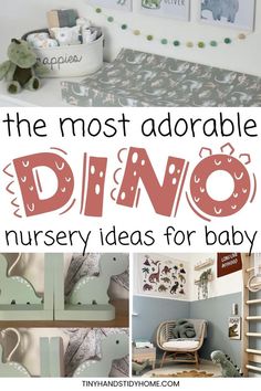 Collage of dinosaur themed nursery ideas. The text over the image reads, "the most adorable dino nursery ideas for baby". Themed Nursery Ideas, Baby Boy Nursery Dinosaur, Unique Nursery Themes, Dinosaur Themed Nursery, Dinosaur Baby Room, Dinosaur Nursery Theme, Baby Dinosaur Nursery, Dino Nursery, Dinosaur Room Decor