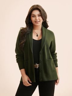 Supersoft Essentials Solid Shawl Collar Cardigan Affordable Green Classic Cardigan, Olive Green Cardigan, Cardigans Women, Shawl Collar Cardigan, Just My Size, Trendy Sweaters, Collar Cardigan, Green Cardigan, Casual Sweaters