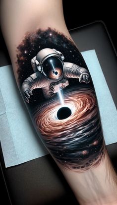 an astronaut is flying through the space on his arm