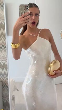 #summeroutfits #goldaccents Nye White Dress, White Dress New Years Eve, White Nye Dress, White Nye Outfit, Glamorous White Holiday Mini Dress, Glamorous White Backless Mini Dress, Nye Dress, Fancy Fits