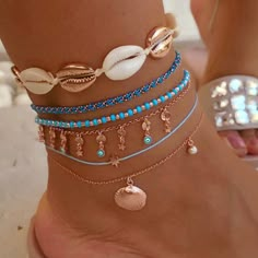 Different Bracelets, Star Anklet, Surf Jewelry, Foot Bracelet, Summer Anklets, Anklets Boho, Summer Bracelets