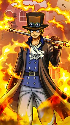 a man in top hat and trench coat holding a baseball bat over his shoulder with flames behind him