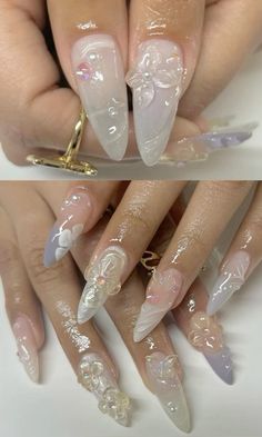 Laufey Inspired Nails, Nail Ideas Stilletos, Nails For Grad, Nail Inspo Douyin, Jelly Flower Nails, Nails Gel Extensions, Gemini Nails, Gel Nails Summer, Nail Inspo Almond