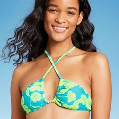 Women's Bead Detail U-neck Multi-way Bralette Bikini Top - Wild Fable™ Multi Tropical Print : Target Target Swimsuits, Swimsuit Inspo, Gender Neutral Clothes, U Neck, Swimwear Fashion, Wild Fable, Tropical Print, Bathing Suits, Bralette