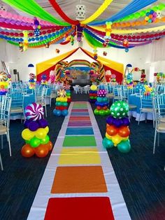 an image of a party setting with balloons and streamers