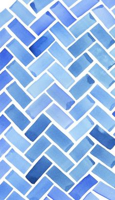 watercolor painting of blue tiles on white paper with the words, i love this pattern