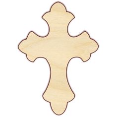 an unfinished wooden cross cut out on a white background