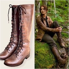 As Seen On Katniss Everdeen (Jennifer Lawrence) From Hunger Games! A Lace-Up Version Of Our Heritage Melissa Design, This Boot Adds Vintage Edge To Any Outfit In Your Closet, From Your Thrift Shop Favorites To This Season's Menswear Looks. Laces Snake All The Way Up While The Side Zipper Lets You Slip In And Out With Ease. And The Rubber Lug Sole Has You Prepared For Anything Life Throws Your Way. A Must-Have For Your Fall, Winter & Spring Cold Weather Outfits. Sold Out Style Like New Beautiful Lace Up Riding Boots Outfit, Druid Shoes, Archaeology Aesthetic Outfit, Knee High Lace Up Boots Outfit, Woodsy Outfit, Vintage Lace Up Boots, Knee High Lace Up Boots, Brown Leather Lace Up Boots, Lace Up Riding Boots