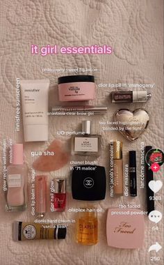 Clean Girl Makeup Essentials, Cvs Makeup Must Haves, Dark Coquette Makeup Products, Hygiene Essentials List, It Girl Makeup Products, What’s In My Makeup Bag, Full Face Makeup Products, Coquette Makeup Products, It Girl Must Haves