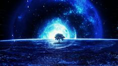 an image of a blue planet with a tree in the middle