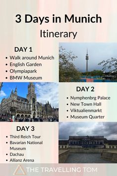 three days in munich itinerary with the names and pictures on them