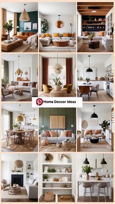 a collage of photos showing different living room furniture and decor items in various rooms