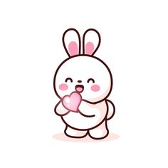 a cartoon bunny holding a pink heart