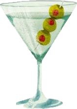 a martini glass with olives in it