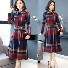 Plaid Midi Dress Color: Green, Red Sizes: S, M, L, XL, 2XL, 3XL Belt Shirt, Belted Shirt Dress, Fashion Attire, Red Midi Dress, Designer Dresses Indian, Plaid Fashion, Dress Elegant, Trendy Dresses